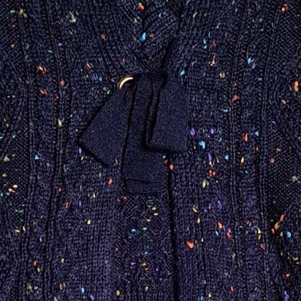 John + Jenn Sweater S Navy Rainbow Confetti Cable Knit Tie Open Back Grommet 914 - Picture 7 of 12